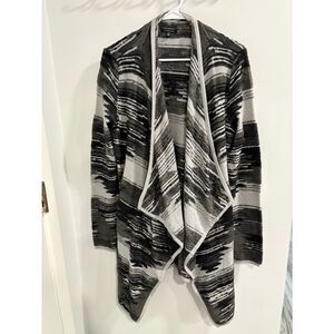 Lucky Brand Black and Gray Watercolor Draped Open-Front Cardigan